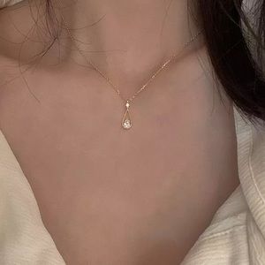 New 18K Gold Vermeil Sterling Silver 925 Teardrop Crystal adjustable Necklace